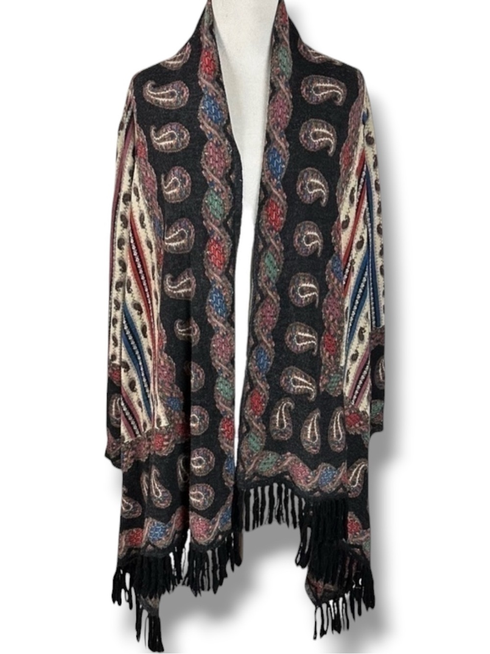 Anthropologie Guinevere Merino Wool Cardigan Sweater Bohemian Gypsy Fringe Small